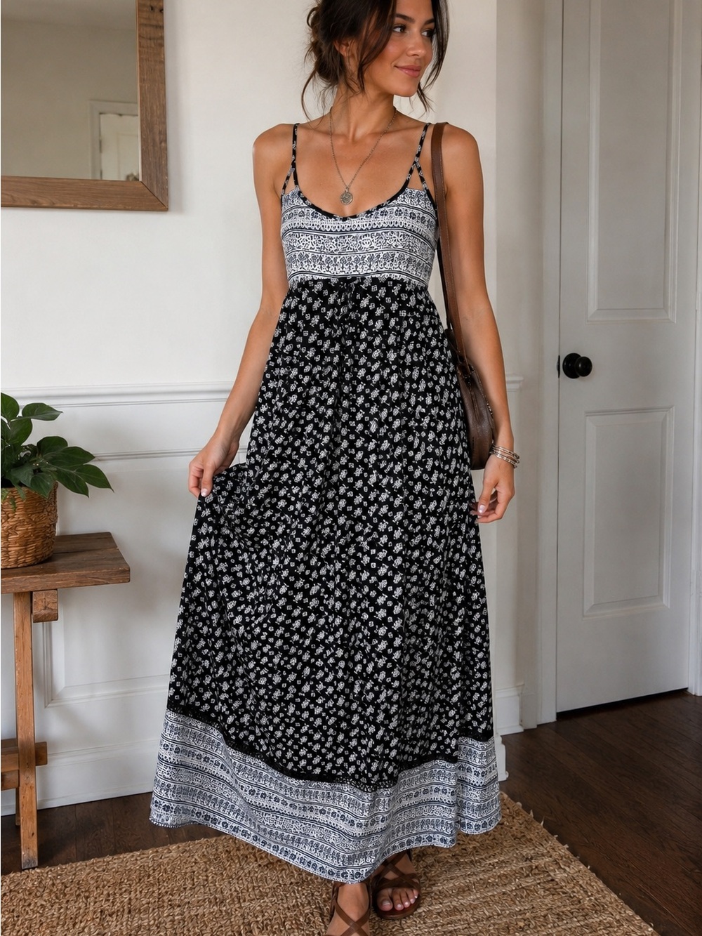 American Eagle Boho Print Flowy Maxi Dress Small